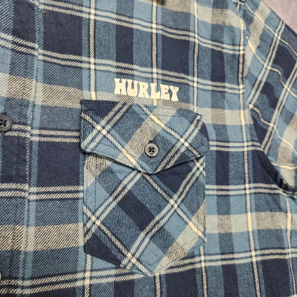 Hurley‎ Mens Blue Plaid Flannel Long Sleeve Button Down Shirt size Large